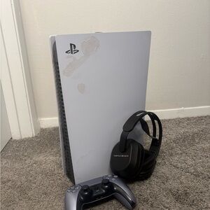 Sony PlayStation 5 Console with Black Headset and Controller